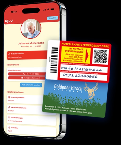 Apothekenkundenkarte mit digitaler Notfallfunktion Handy-Bildschirm